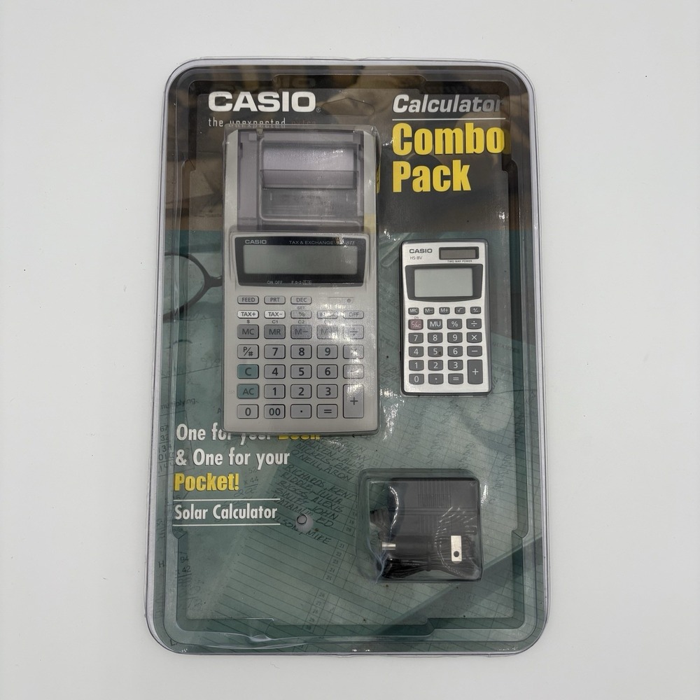 Casio Calculator Combo Pack 2-Set Solar Powered Calculators Vintage NIB Adapter